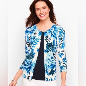 Women’s Talbots Charming Button Down Cardigan Watercolor Blossom Flowers Small